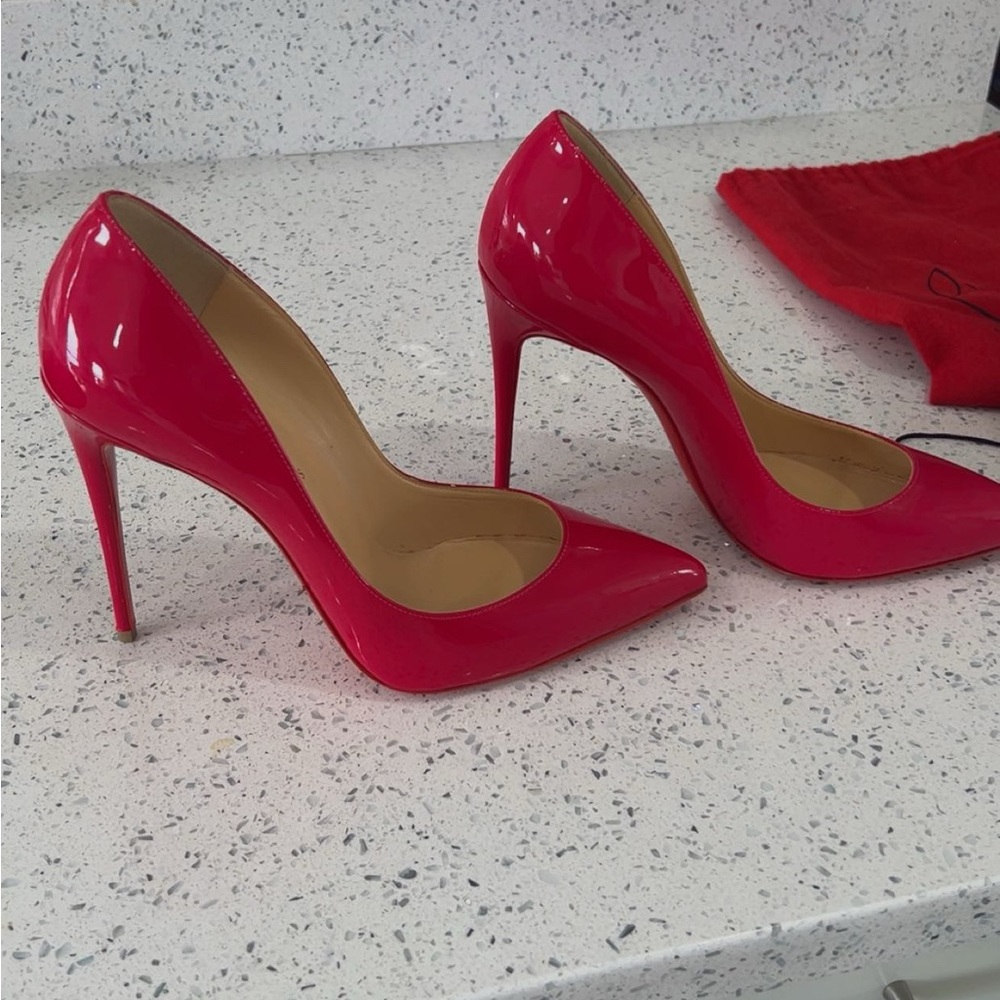 Christian Louboutin Hot Pink/Fuchsia Patent Leather Pointed-Toe Pumps - Picture 5 of 11